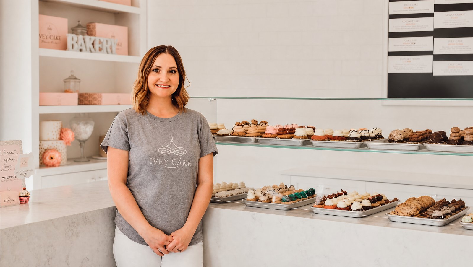 Whitney Opalek at Ivey Cake bakery counter